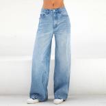 y2k מכנסי ג'ינס כחולים לנשים אופנה קז'ואל בסגנון רחוב רטרו בינוני קומה מכנסיים רגליים רחבות קלאסיות משוחררות במידות גדולות ג'ינס