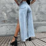 Women's Blue  Jeans Y2k Loose Shiny Sticker Diamond Fashion High Waist Denim Wide Leg Pants 2023 Ladies Hollow Out Trous