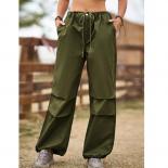 אוברולים ירוקים לנשים y2k רפויים עם רגליים ישרות מכנסיים קז'ואל מכנסיים אופנה אלסטי מותן רטרו עניבה 2023 נשים tr