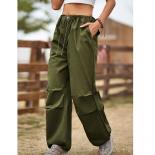 Green Women's Overalls Y2k Loose Straight Legged Casual Trousers Trousers Fashion Elastic Waist Retro Tie 2023 Ladies Tr