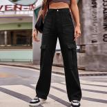 Pantalones Cargo de mezclilla negros para mujer Y2k, pantalones rectos holgados de cintura alta para parejas, moda urbana de tal