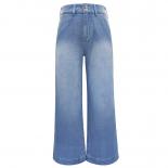 جينز دينم نسائي موضة سراويل واسعة 2023 جينز جديد مبيض بأرجل واسعة ملابس خروج نسائية سراويل دينم مغسول أزرق طويل