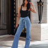 High Waist Women Jeans 2023 New Fashion Retro Elastic Slim Lace Up Wide Leg Micro Flare Denim Pants  Women Long Pants St