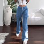 Fashion Work Jeans 2023 Versatile Multi Pocket Overalls Loose Casual Denim Pants Straight Leg Jeans Retro Blue Denim Tro