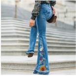 Embroidered Women Jeans 2023 New Mom Elegant Loose Casual Street Style Denim Flared Pants Plus Size Washed Blue Ladies T