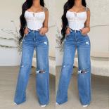 Women's Jeans Loose Casual High Waist Wide Leg Pants Fashion Street Ripped Plus Size Mom Denim Trousers 2023 Ladies Pant