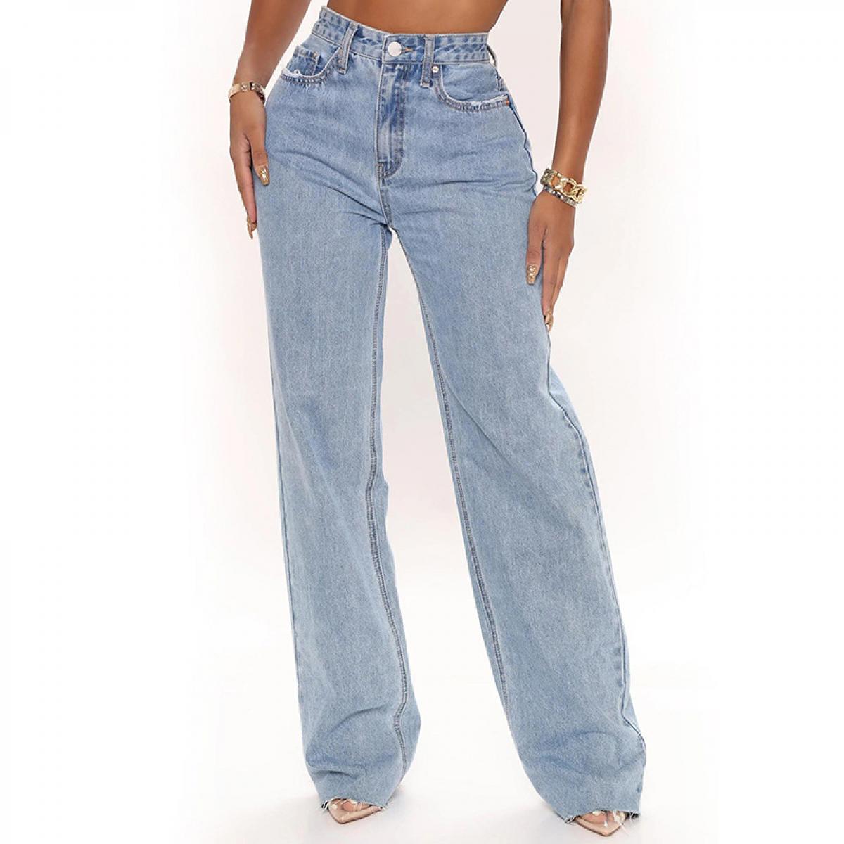 High Waist Woman Denim Jeans 2023 New Mom Flared Pants Streetwear New Women Denim Trousers Washed Blue Mop Pants