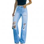 High Waist 2023 New Retro Hollow Out Flared Pants Loose Casual Ripped Wide Leg Pants Straight Leg Jeans Women's Street P