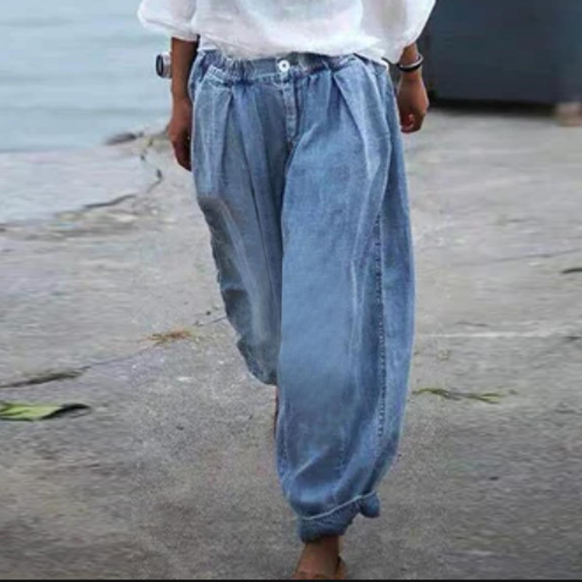 48,15 US$-2023 nuevos pantalones vaqueros de cintura alta para mujer,  pantalones vaqueros holgados de Color sólido para verano, pantalones -Description