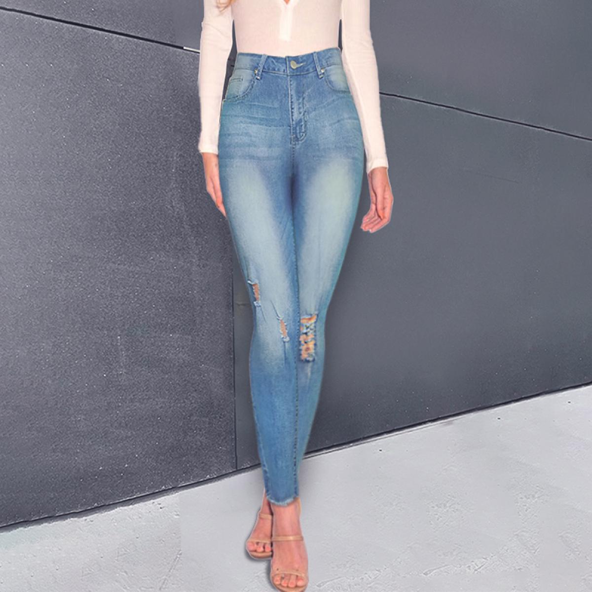 High Waisted Straight Leg Jeans 2023 New Ripped&bleached Skinny Jeans Vintage Women Denim Trousers Pencil Pants Streetwe