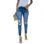 Ripped Women Denim Jeans 2023 New Wash Blue Straight Leg Pants Casual Skinny Jeans Women's Street Pants Fashion Pencil P