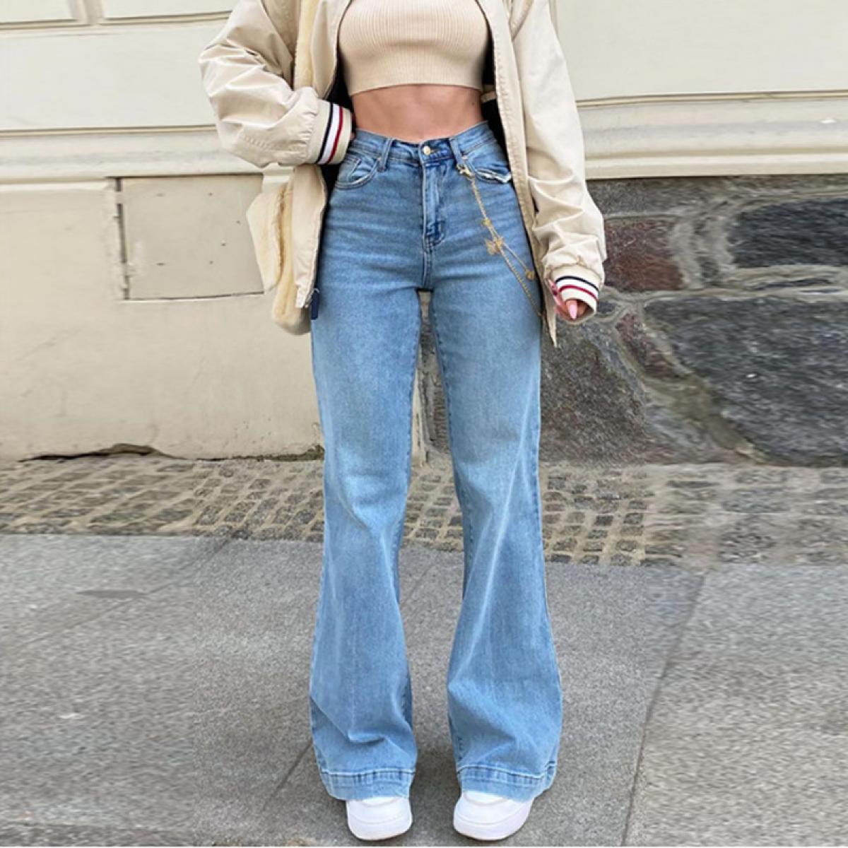 Blue Jeans Women's Summer Mid Waist Fashion Casual Old Denim Flared Pants 2023 New Loose Street Retro Ladies Trousers
