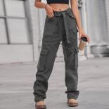 Streetwear Washed Denim Jeans Multi Pocket Casual Overalls Trousers 2023 Women Cargo Pants Casual Straight Leg Jeans Wor