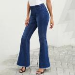 High Waist Woman Jeans 2023 Spring New Dark Blue Flared Pants Streetwear Casual Denim Trousers Bell Bottom Jeans Skinny 