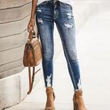Fashion Women's Denim Jeans 2023 Ripped Holes Fringed Retro Denim Trousers Women's Street Skinny Jeans Pencil Pants