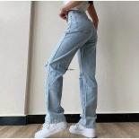 Women Ripped Jeans Large Size Boyfriend Pants High Waist Mom Undefined Stright Trousers