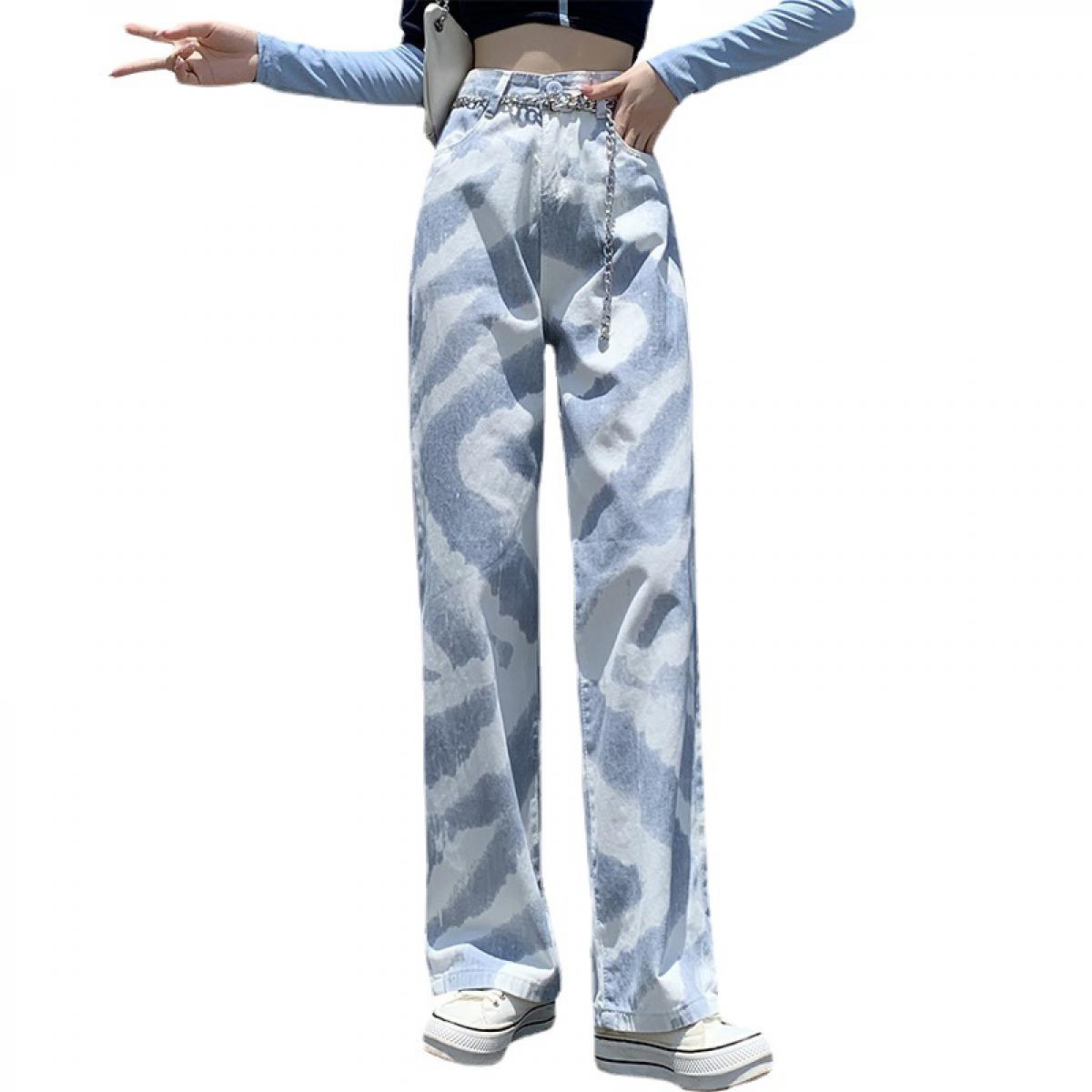 Tie Dyed Jeans Women's 2022 Spring Design High Waist Sweet Cool Wide Leg Pants Straight