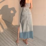Zoki Slit Women Denim Skirt High Waist Summer Tassel Loose A Line Jeans Long Skirt Causal  Black Fashion Cotton Skirts  
