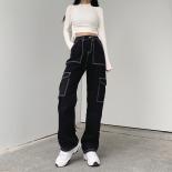 Zoki Patchwork Baggy Jeans Women Fashion Streetwear 100% Cotton Denim Pants Loose Cargo Trouser Harajuku Spring Black Je