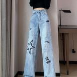 Zoki Chic Embroidery Women Baggy Jeans  High Waist Fashion Straight Denim Pants Preppy Style Casual Female Design Pants