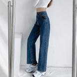 Zoki Autumn 2023 Women Jeans High Waist Single Breasted Straight Denim Pants  Loose Blue Cotton Jean Female Trousers New