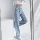 Zoki Autumn 2023 Women Jeans High Waist Single Breasted Straight Denim Pants  Loose Blue Cotton Jean Female Trousers New
