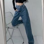 Zoki  High Waist Jeans Women Fashion Irregular Wide Leg Pants Streetwear Loose Pockets Casual Denim Pants Retro Trousers