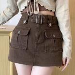 Zoki   Slim Belt Denim Cargo Skirt Women Fashion High Waist Streetwear Shorts Skirt Summer Preppy Style A Line Skirts