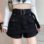 Zoki   Slim Belt Denim Cargo Skirt Women Fashion High Waist Streetwear Shorts Skirt Summer Preppy Style A Line Skirts