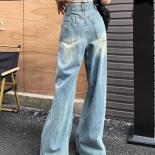 Zoki Hole Streetwear Jeans Women Hip Hop Hollow Out Loose Y2k Trousers  Retro High Waist Casual Bf Harajuku Denim Pants