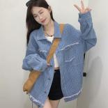 Zoki Streetwear Tassel Denim Jackets Women Fashion Patchwork Oversize Loose  Jean Coats Autumn Long Sleeve Outwear New