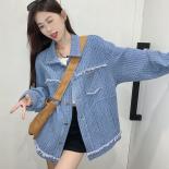 Zoki Streetwear Tassel Denim Jackets Women Fashion Patchwork Oversize Loose  Jean Coats Autumn Long Sleeve Outwear New