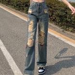 Zoki Streetwear Women Ripped Jeans Fashion Embroidery High Waist Distressed Denim Pants Tassel Hole Spring Ladies Jeans 