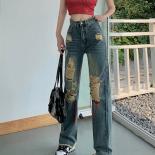 Zoki Streetwear Women Ripped Jeans Fashion Embroidery High Waist Distressed Denim Pants Tassel Hole Spring Ladies Jeans 