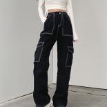 Zoki Streetwear Women Cargo Jeans Spring Pockets High Waist Black Denim Pants Fashion Hip Hop Loose Female Wide Leg Pant