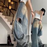 Zoki Retro Hole Women Streetwear Jeans High Waist Hip Hop  Denim Trousers Casual Vintage Loose Harajuku Wide Leg Pants