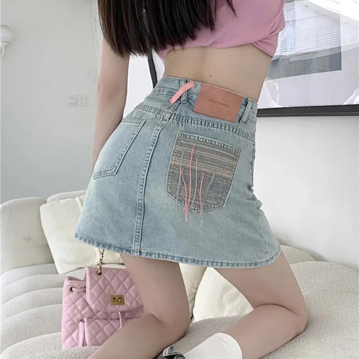 Zoki Fashion Tassel Women Denim Skirt Streetwear  High Waist A Line Mini Skirt Summer Pockets Female  Harajuku Skirts