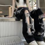 Zoki Hip Hop Hole Jeans Women Y2k Streetwear Harajuku Hollow Out Denim Pant  Retro High Waist Female Straight Trousers