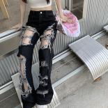 Zoki Hip Hop Hole Jeans Women Y2k Streetwear Harajuku Hollow Out Denim Pant  Retro High Waist Female Straight Trousers