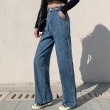 Zoki Woman Jeans High Waist Wide Leg Denim Pants Spring Vintage Straight Blue Streetwear Casual Ladies  Baggy Jean 2023j