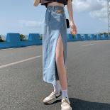 Zoki High Waist Women Denim Skirt Split Fashion A Line Streetwear Jeans Long Skirt  Black Summer Causal Ladies Faldas  S