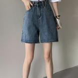 Zoki Retro Harajuku High Waist Denim Shorts Women  Loose Fashion Buttons Shorts Preppy Style Casual Wide Leg Denim Short