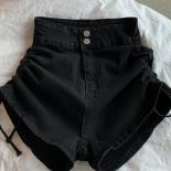 Zoki  Shirring Slim Denim Shorts Women Fashion  High Waist Casual Shorts Summer Button All Match Harajuku Shorts New