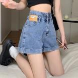 Zoki Harajuku Grey Women Denim Shorts  Preppy Style Casual Wide Leg Shorts Summer High Waist Fashion Buttons Shorts New