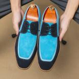New Flock Derby Shoes For Men Square Toe Lace Up Mixed Colors Fashion Wooden Heel Sole Men Dress Shoes Size 38 48