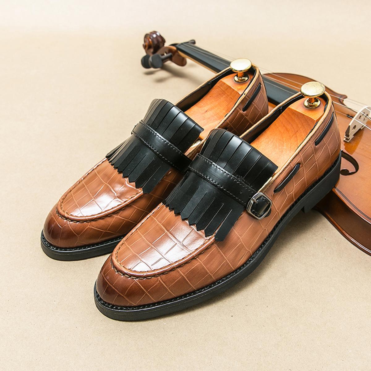 New Green Men Loafers Square Toe Slip On Tassels Brown Crocodile Pattern Business Formal Shoes Size 38 48 Free Shipping