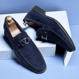 New Black Loafers Men Flock Shoes Business Blue Breathable Slip On Solid Shoes Handmade Free Shipping Size 38 48