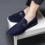 New Black Loafers Men Flock Shoes Business Blue Breathable Slip On Solid Shoes Handmade Free Shipping Size 38 48
