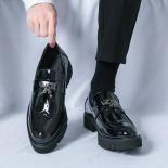 New Black Loafers Men Patent Leather Shoes Tassels Breathable Slip On Solid Casual Shoes Handmade Free Shipping Size 38 
