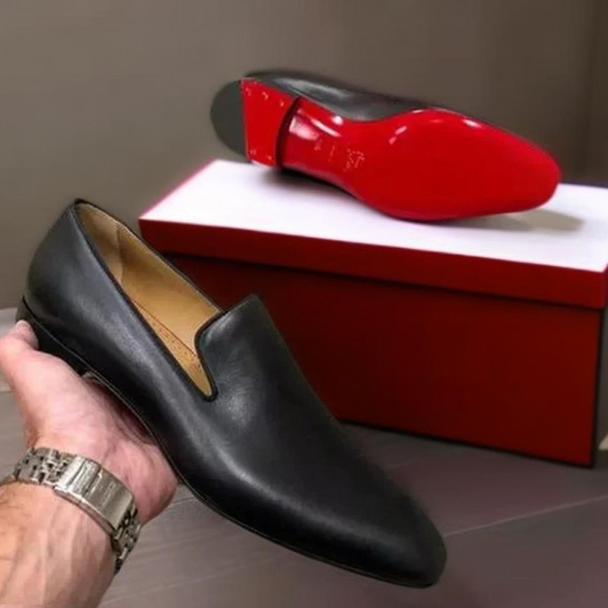 Nuevos mocasines negros para hombre suela roja punta redonda